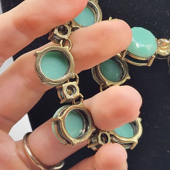 Vintage NATASHA signed bronze necklace turquoise acrylic Faceted 23in - Picture 5 of 5